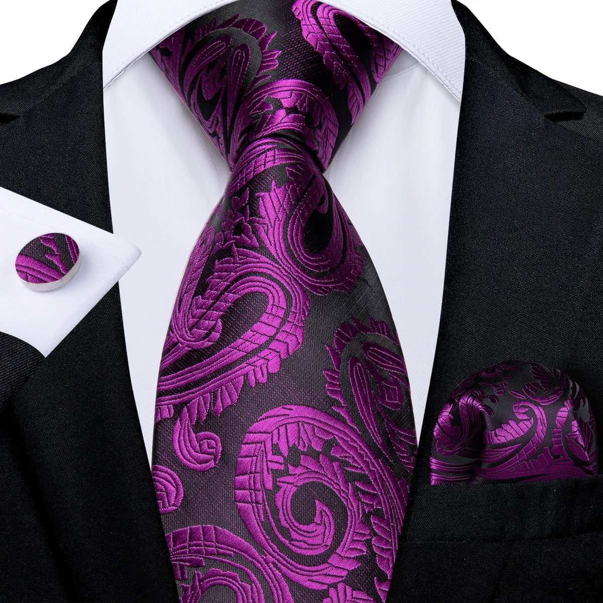 Luxury purple paisley silk tie set for men, 8cm wide, includes matching accessories, by The Clothing Company Sydney.