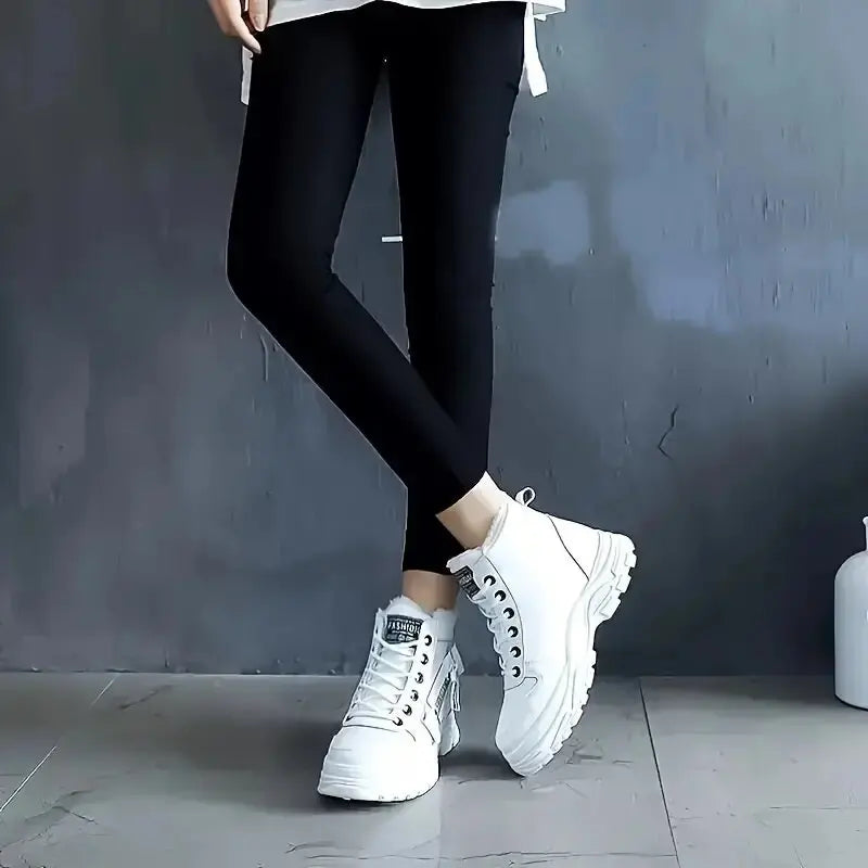 Women’s winter high-top snow boots with lace-up design, wedge heel, warm flannel lining, from The Clothing Company Sydney.