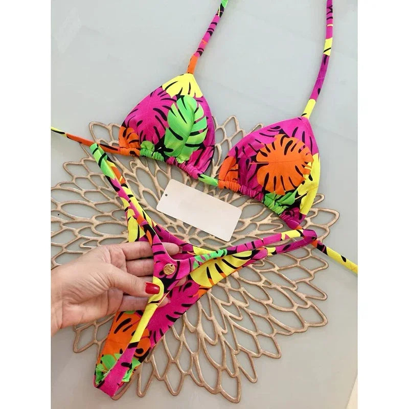 2 Piece Swimwear Leopard Printed Micro Bikini Set Striped Beachwear Summer Swimsuit Two-pieces Thong Bathing Suit
