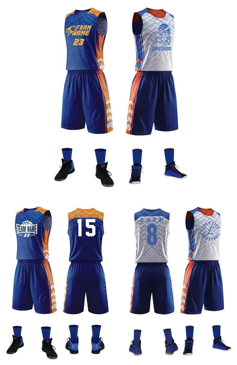 Customized reversible basketball jersey and shorts set for men, women, and kids by The Clothing Company Sydney, quick-drying sportswear
