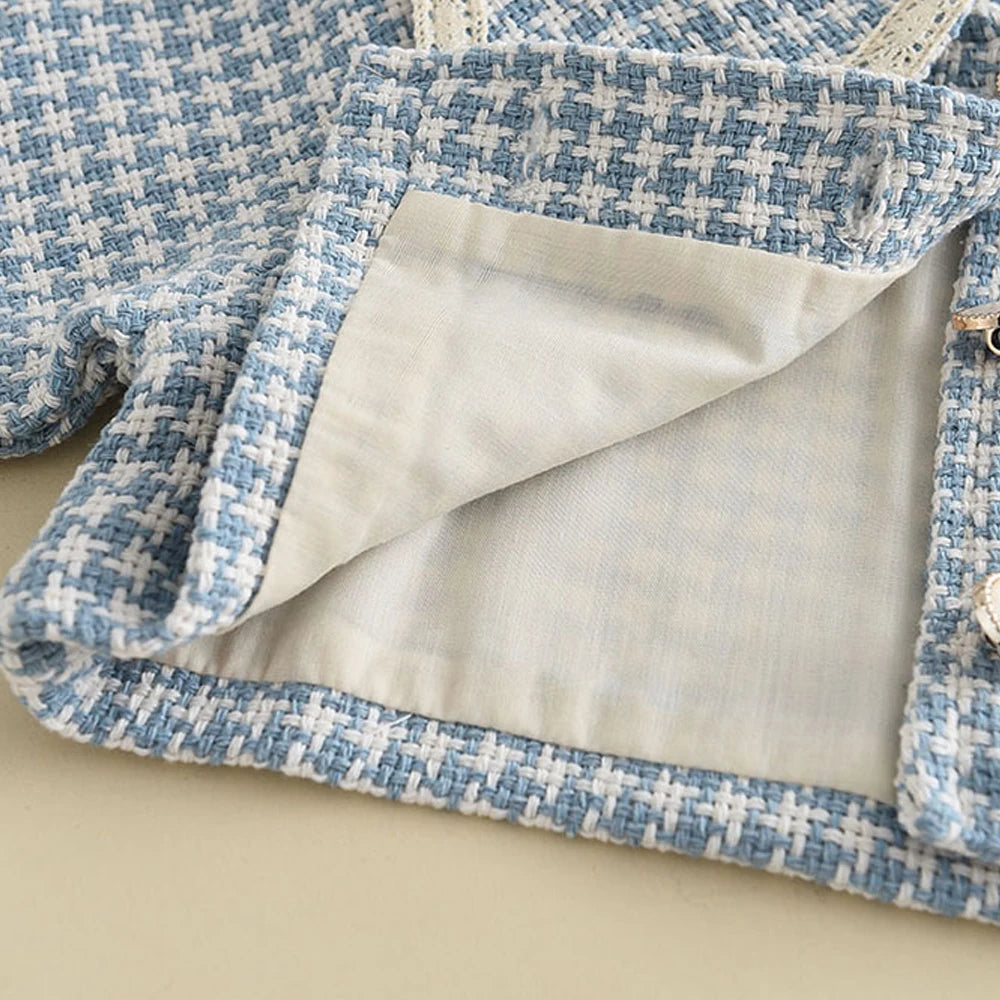 Kids girls' plaid vest dress and coat set by The Clothing Company Sydney, perfect for spring and autumn fashion.