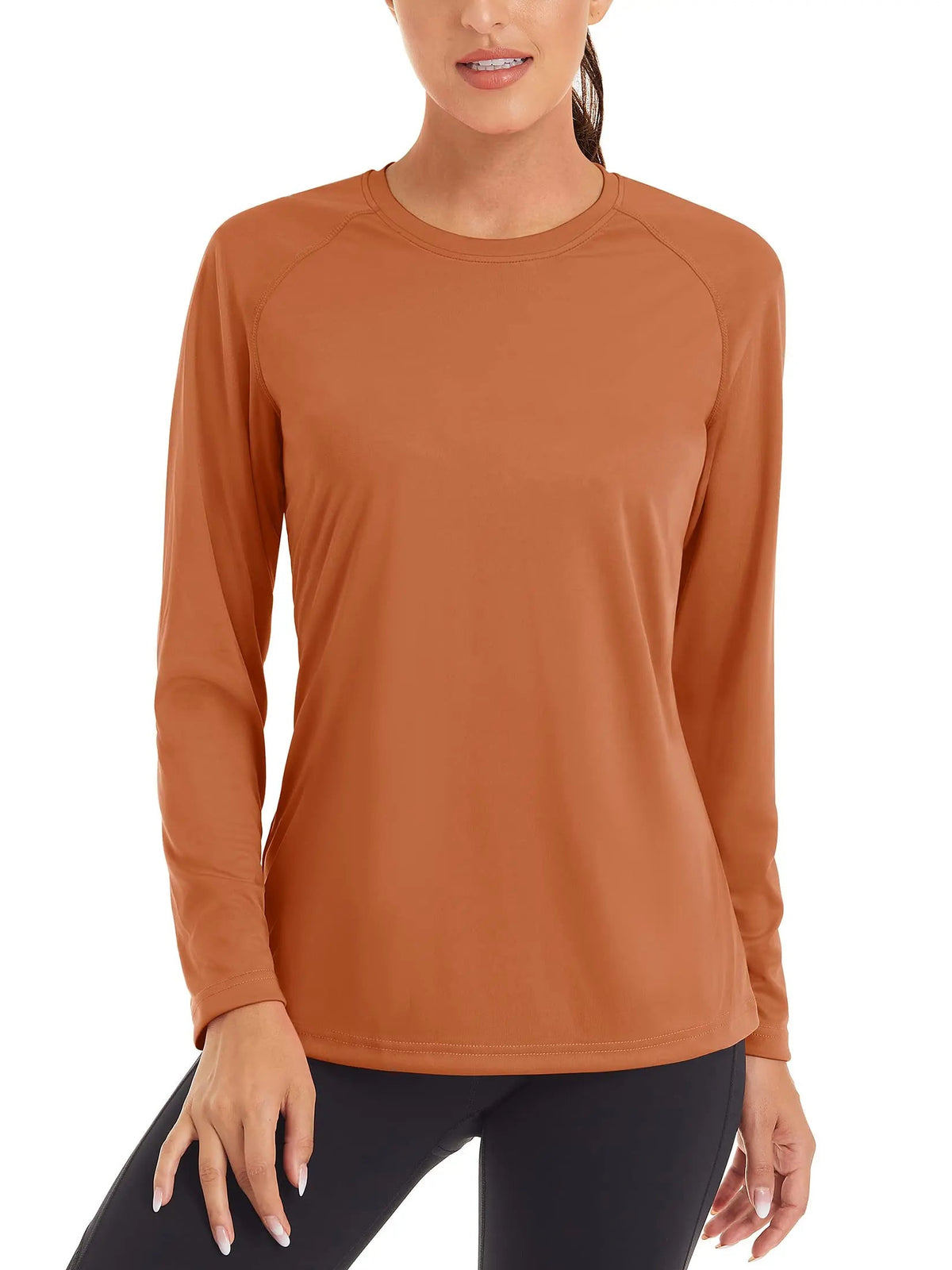 Women's UPF 50+ quick dry long sleeve T-shirt by The Clothing Company Sydney, sun protection performance fitness top.