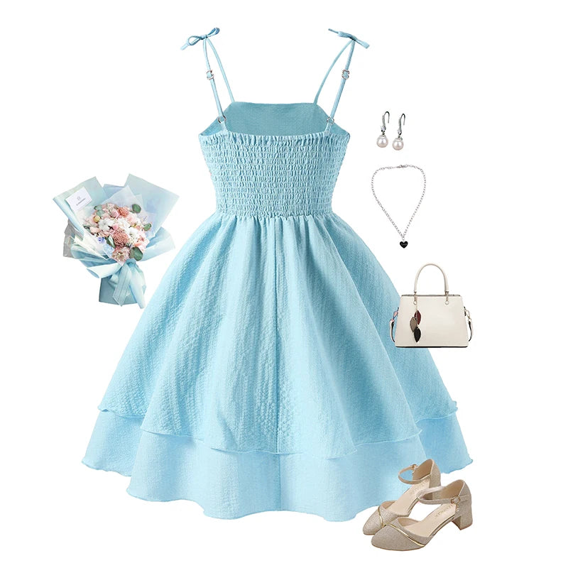 Pink tiered sling princess dress for kids by The Clothing Company Sydney, perfect for tween girls' birthday parties and special occasions.