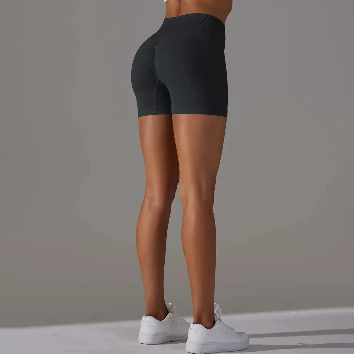 Women’s high waist workout yoga leggings by The Clothing Company Sydney, seamless fitness shorts with scrunch butt detail and push-up design.