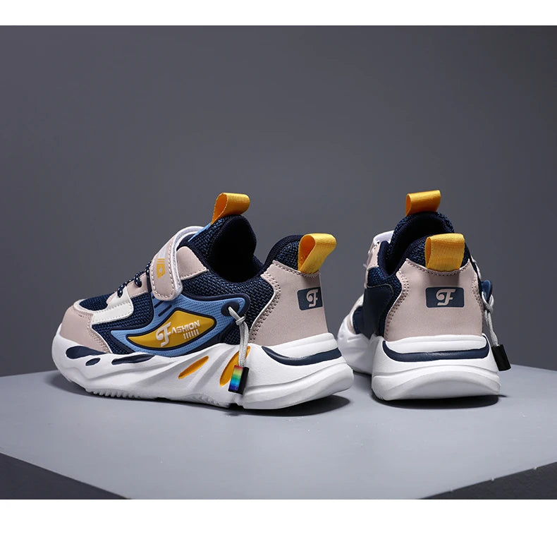 Kids' breathable mesh sneakers by The Clothing Company Sydney, lightweight sports shoes with non-slip soles and hook & loop closure.