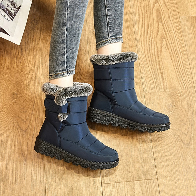 Women's waterproof winter boots by The Clothing Company Sydney with faux fur lining, plush snow boots, platform ankle design, warm cotton interior