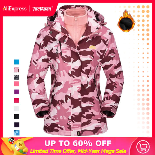 3 in 1 Fleece Lining Jackets Women's Winter Ski Snowboard Jacket Hooded Coats Windproof Water Resistance Hiking Parka - The Clothing Company Sydney