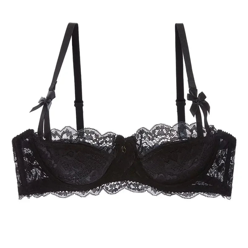 Two-piece pull-up lace bra set with bow detail, breathable fabric, anti-slip cups, perfect for lingerie and date night by The Clothing Company Sydney.