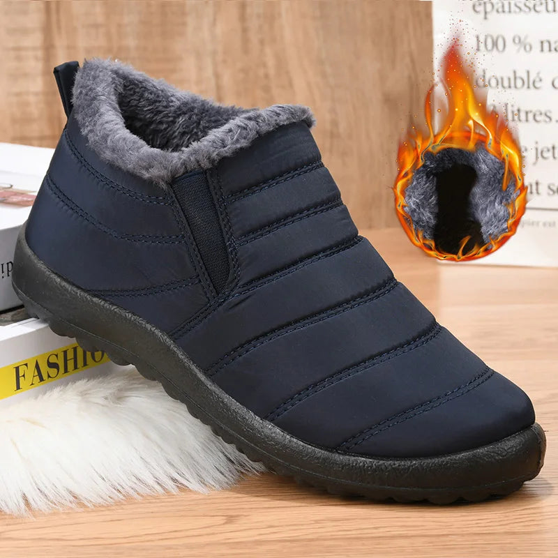 Women's waterproof fur snow boots by The Clothing Company Sydney, slip-on ankle footwear with cozy fur lining.