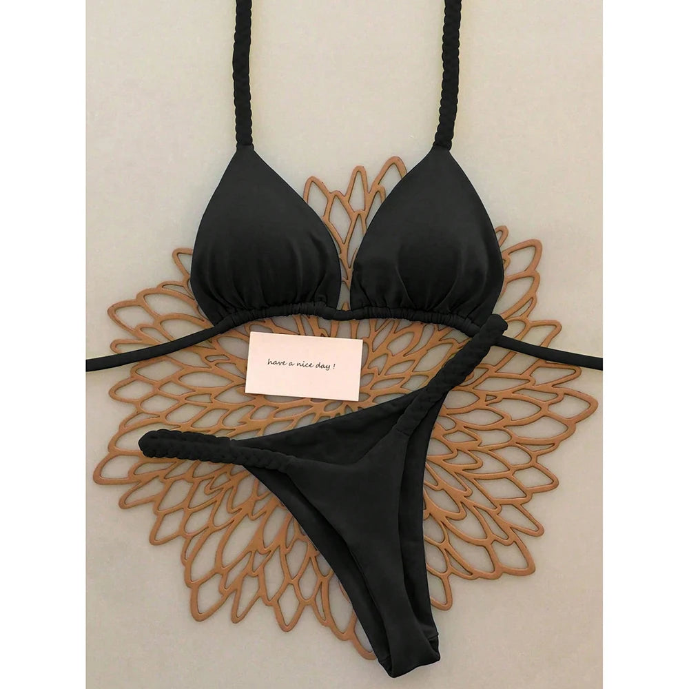2 Piece Micro Bikini Push Up Brazilian Bikini Set Thong Solid Swimsuit Summer Beachwear Swimwear