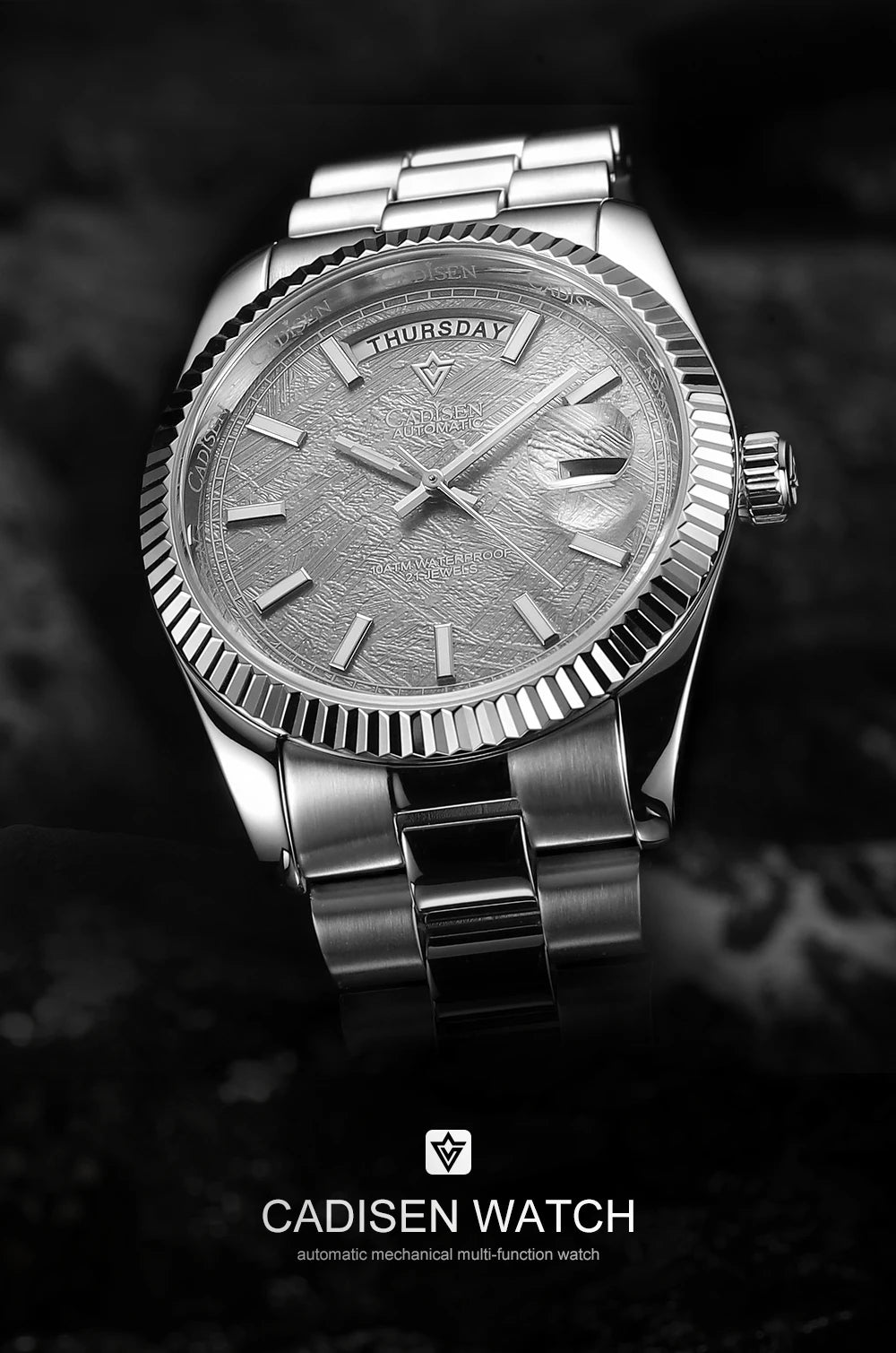 Cadisen DD40 men's luxury automatic wristwatch with AR sapphire glass and Miyota 8285 movement, featuring a mechanical design.