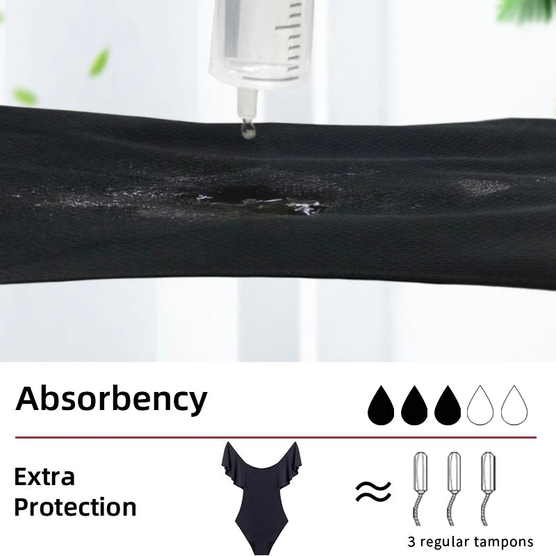 Menstrual swimsuit woman one-piece period swimwear by The Clothing Company Sydney with leak-proof, absorbent design for beachwear.
