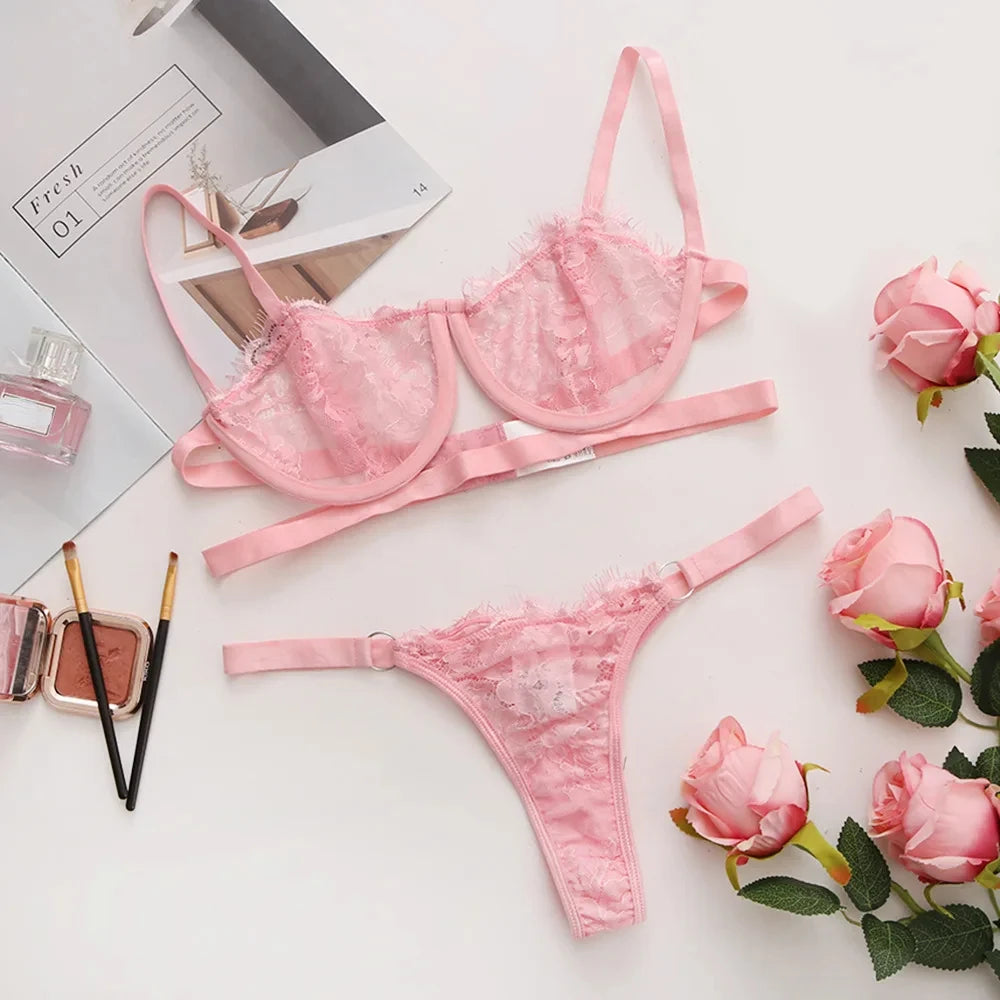 2 Piece Lingerie Woman Lace Transparent Underwear Fairy Embroidery Brief Push Up Bras Set The Clothing Company Sydney