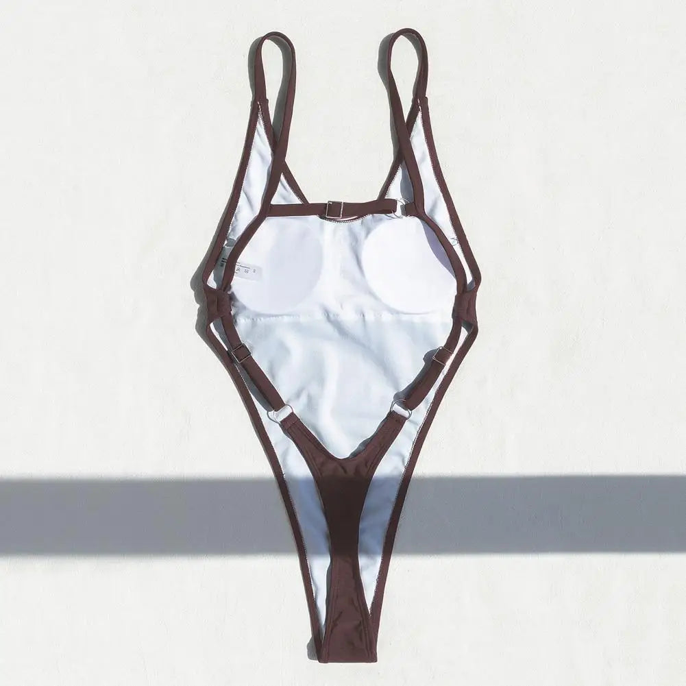 Backless micro thong one-piece swimsuit for women by The Clothing Company Sydney, featuring a sleek and minimal design.
