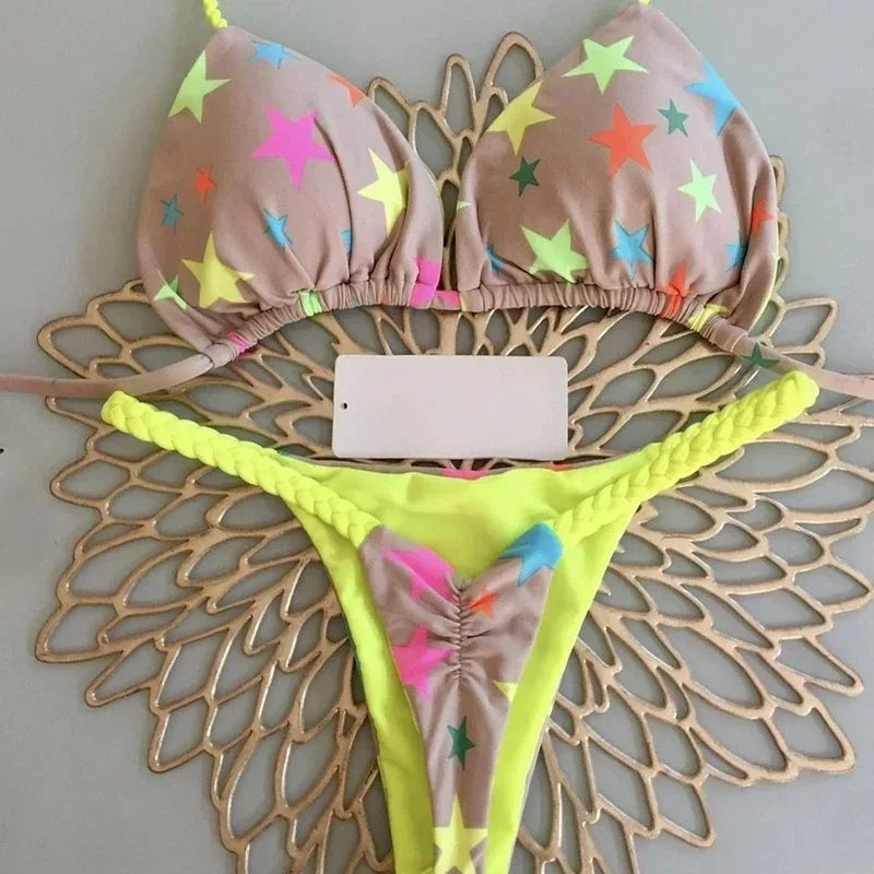 2 Piece Swimwear Leopard Printed Micro Bikini Set Striped Beachwear Summer Swimsuit Two-pieces Thong Bathing Suit