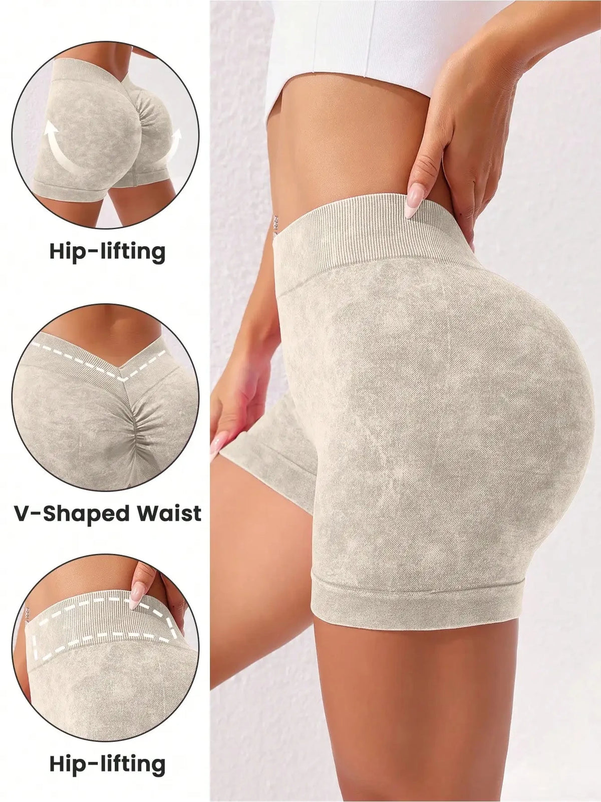 Women's washed yoga shorts from The Clothing Company Sydney, high waist, quick-drying, biker style, ideal for fitness and workouts.