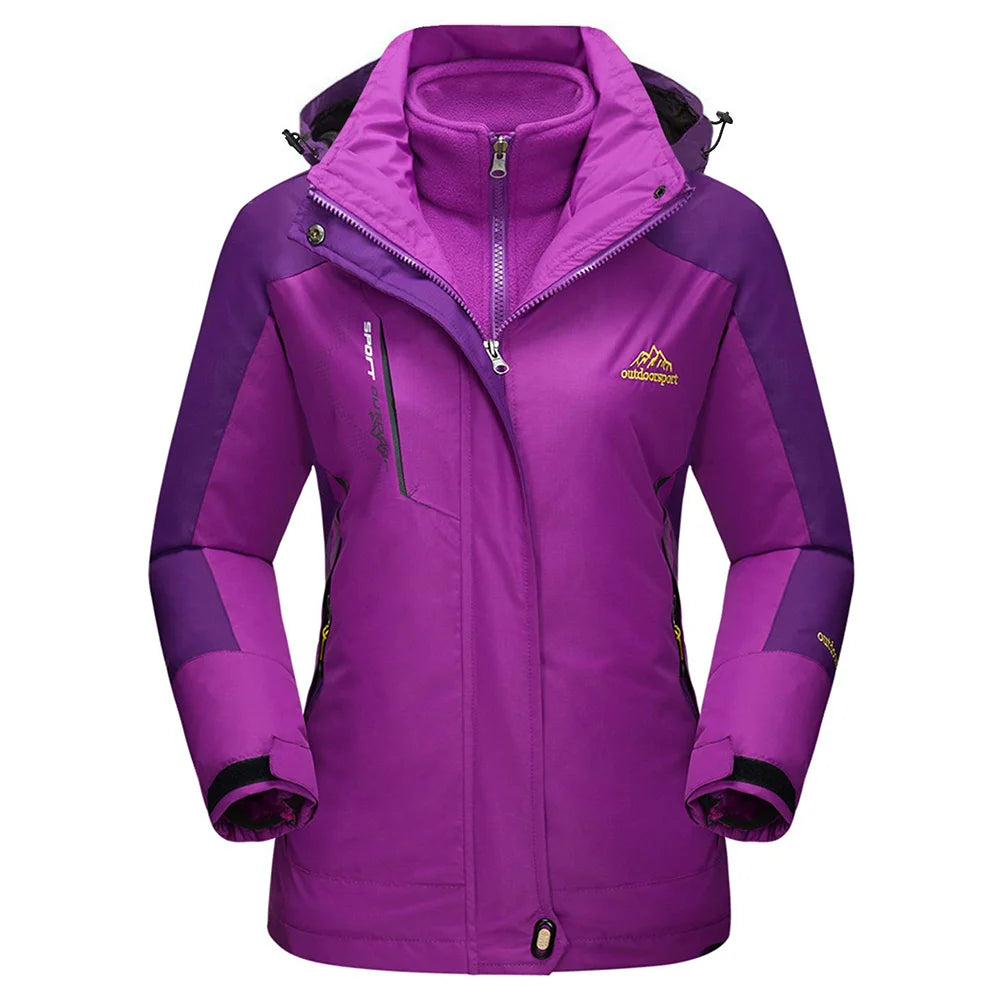 Women’s 3-in-1 winter fleece waterproof ski snowboard jacket by The Clothing Company Sydney, outdoor windbreaker with rain-resistant features.