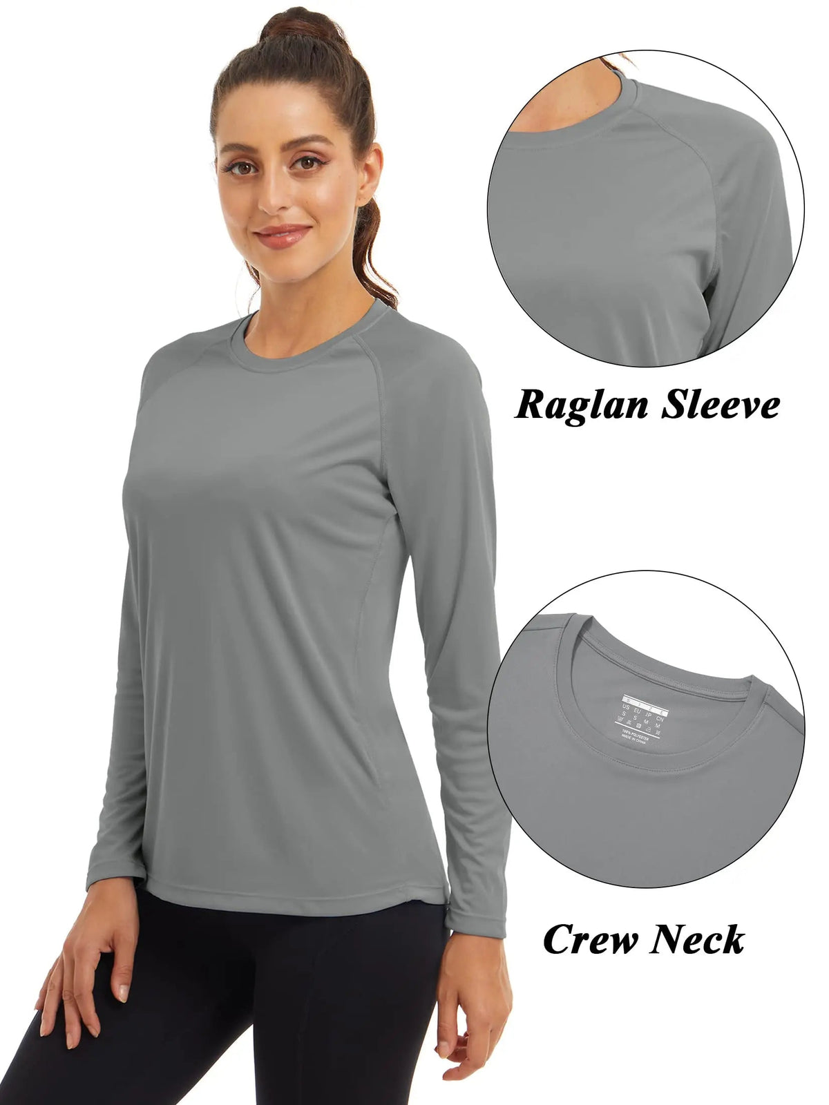 Women's UPF 50+ quick-dry performance sun protection T-shirt by The Clothing Company Sydney, long sleeve swim pullover for summer.