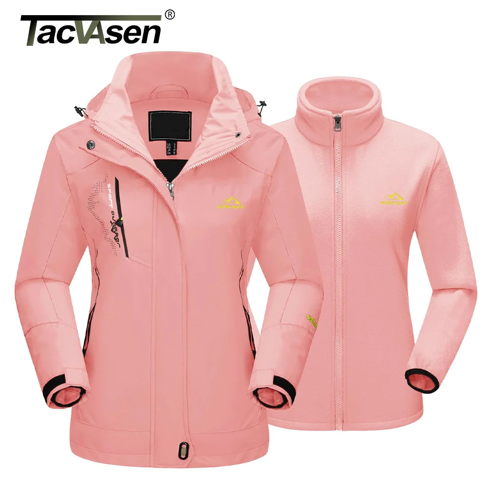 Women's 3-in-1 waterproof fleece ski snowboard jacket by The Clothing Company Sydney, featuring a windbreaker and rain-resistant outer layer.