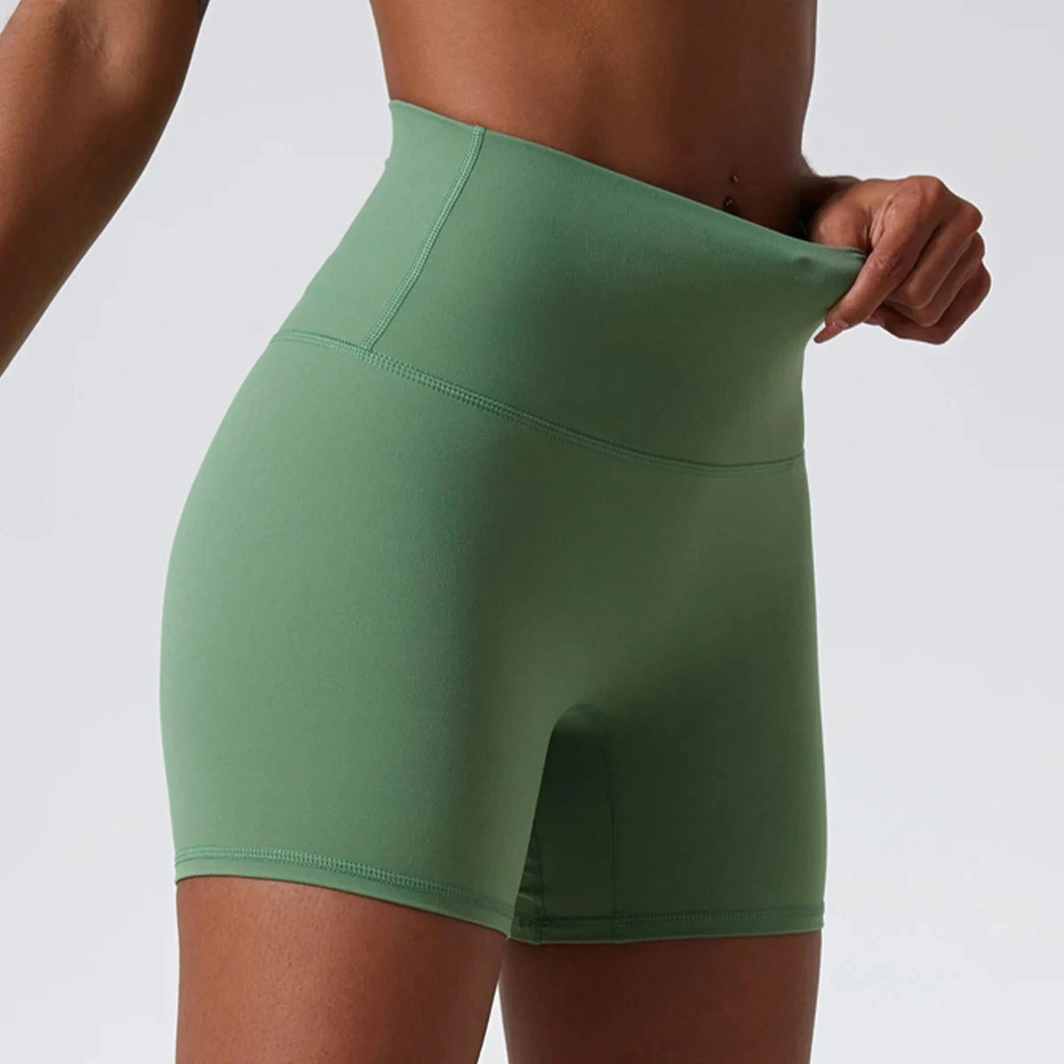 High waist yoga shorts for women, The Clothing Company Sydney, athletic gym leggings for running and workout activities.
