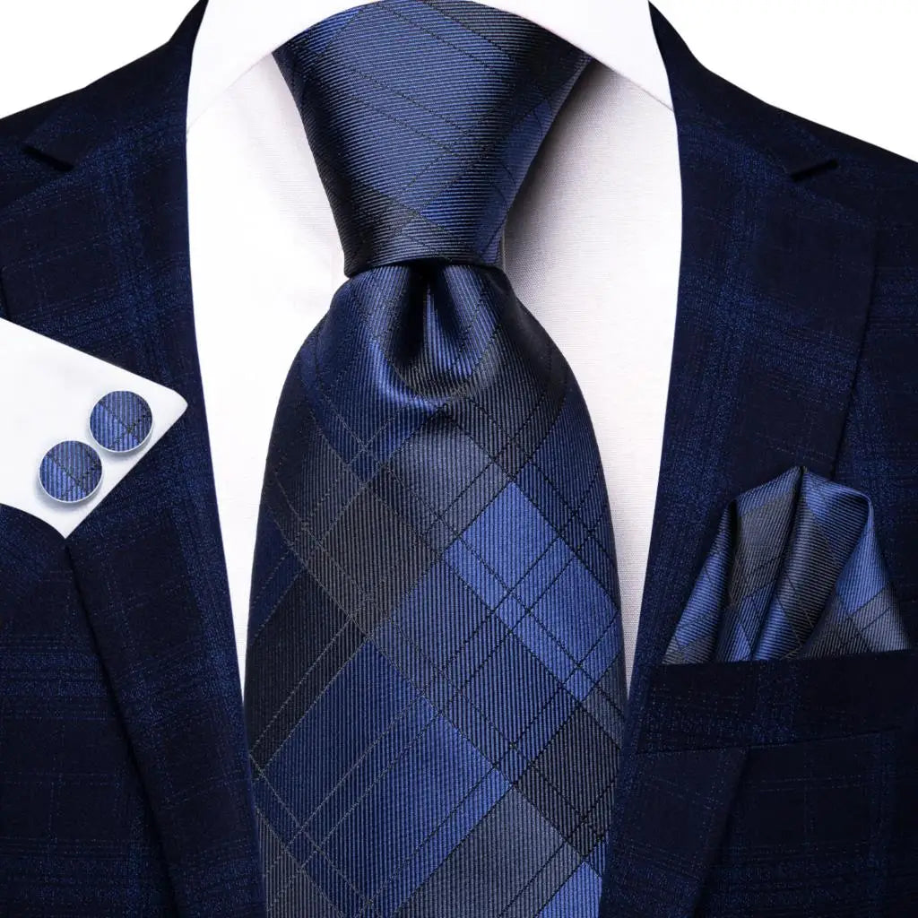 Blue paisley silk tie set with matching cufflinks and pocket hanky, stylish men's accessories by The Clothing Company Sydney.