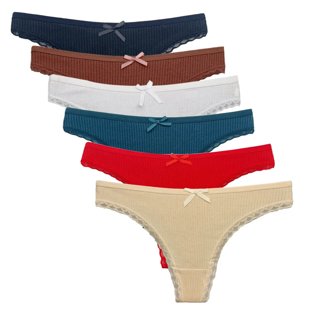 Five-piece set of cotton mix G-string panties from The Clothing Company Sydney, showing colorful women's lingerie and thong underwear.