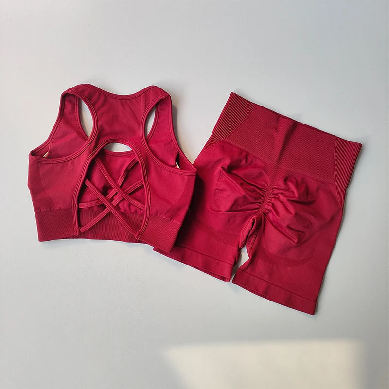 2Piece Seamless Yoga Set Sport Bra High Waist Sports Shorts Gym Fitness Sleeveless Workout Suit Sporstwear The Clothing Company Sydney