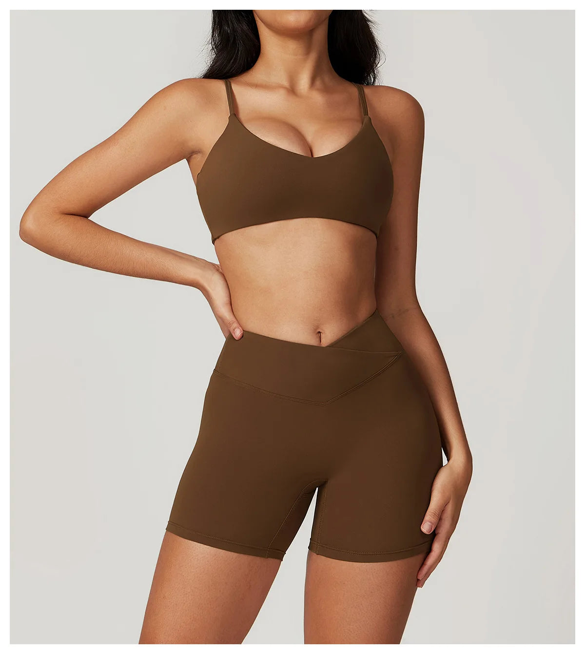 Two-piece women's fitness set including a crop top, sports bra, and leggings from The Clothing Company Sydney for yoga and gym workouts.