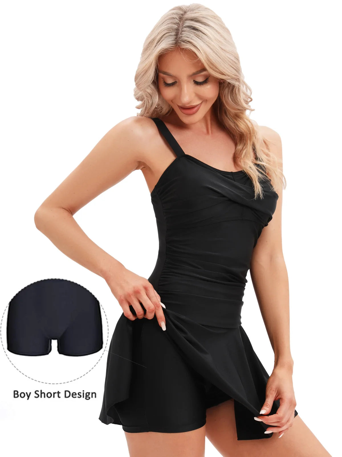 Women’s floral print modest swim dress by The Clothing Company Sydney, plus-size padded one-piece swimsuit for comfortable beachwear.