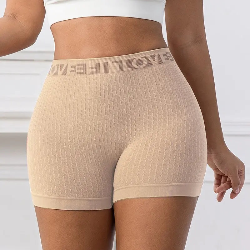 Ribbed Yoga Seamless High Waist Elastic Breathable Quick Dry Fitness Running Casual Sports Bike Shorts for Women