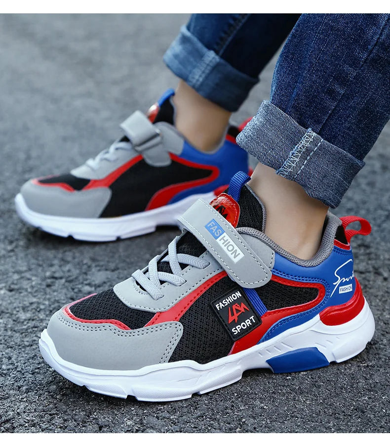 Kids' breathable summer sneakers by The Clothing Company Sydney, mesh running shoes with hook and loop straps for boys and girls.