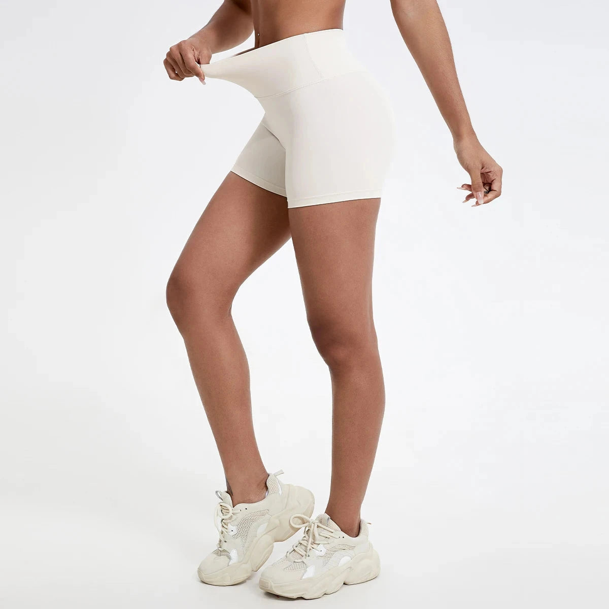 Women’s high waist fitness gym leggings and yoga shorts by The Clothing Company Sydney, featuring a slim fit design for workout and cycling.