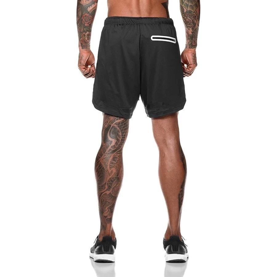 Men's 2-in-1 running shorts by The Clothing Company Sydney, featuring double-layer design for gym training and beach sports.