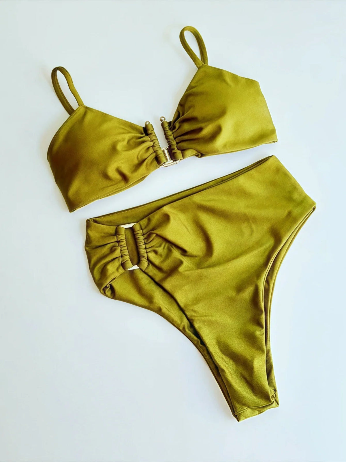 Two-piece bandeau bikini swimsuit by The Clothing Company Sydney featuring push-up top and thong bottom in solid beachwear style.