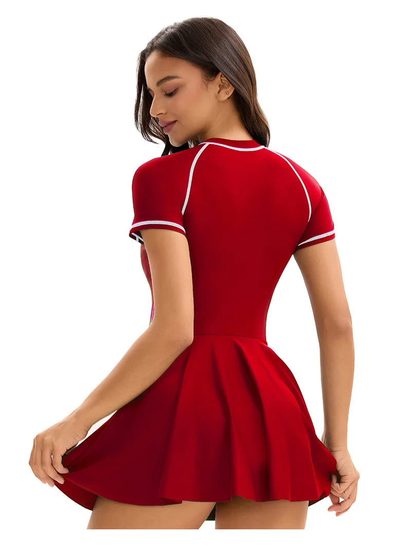 Women's high neck one-piece swimdress swimsuit with skirt by The Clothing Company Sydney