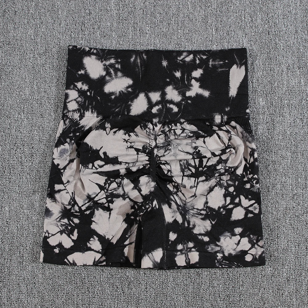 Women's tie dye gym shorts by The Clothing Company Sydney, high waist casual fitness bike shorts for summer outdoor workouts.