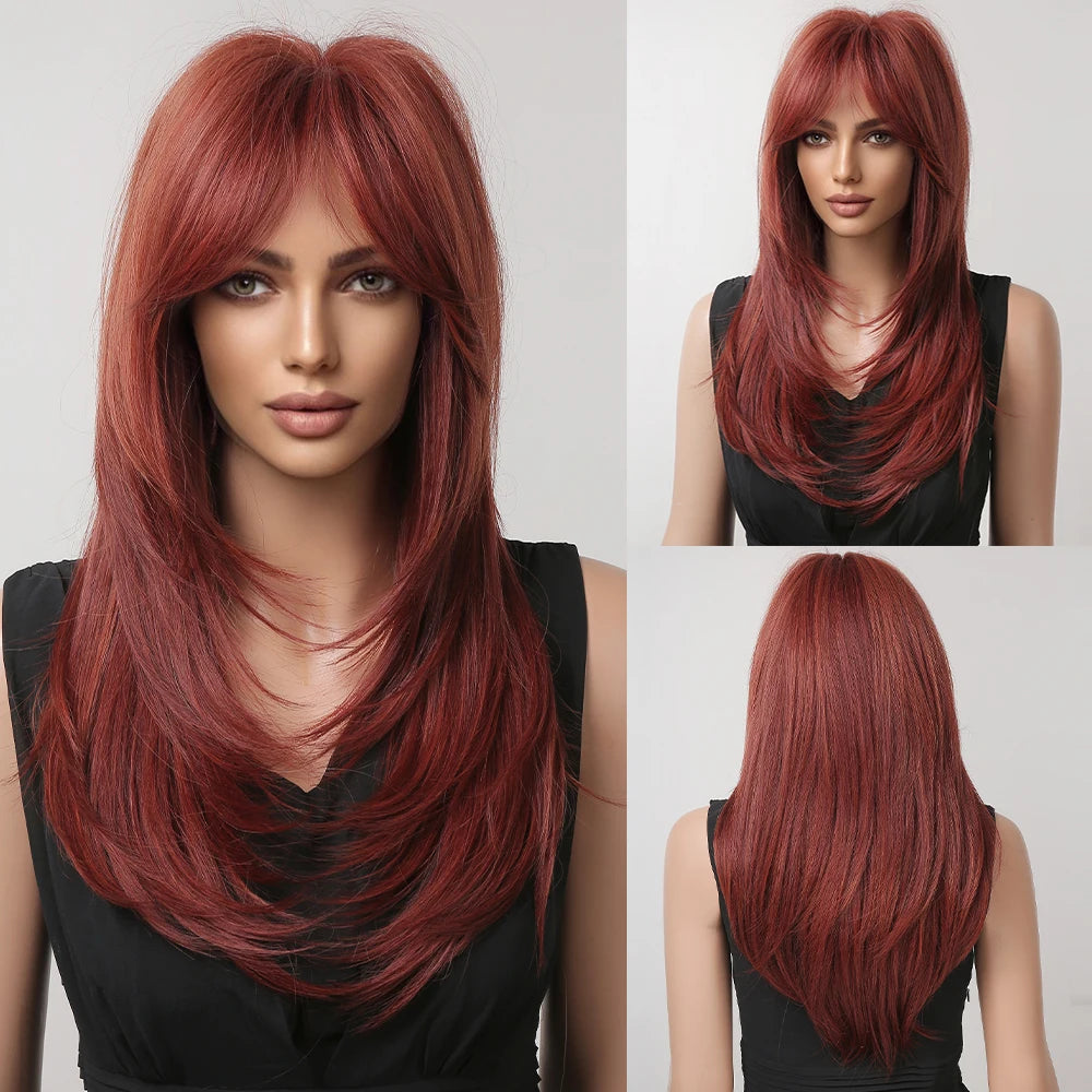 Long layered black and pink ombre synthetic wig with straight hair, cosplay style for women, by The Clothing Company Sydney.