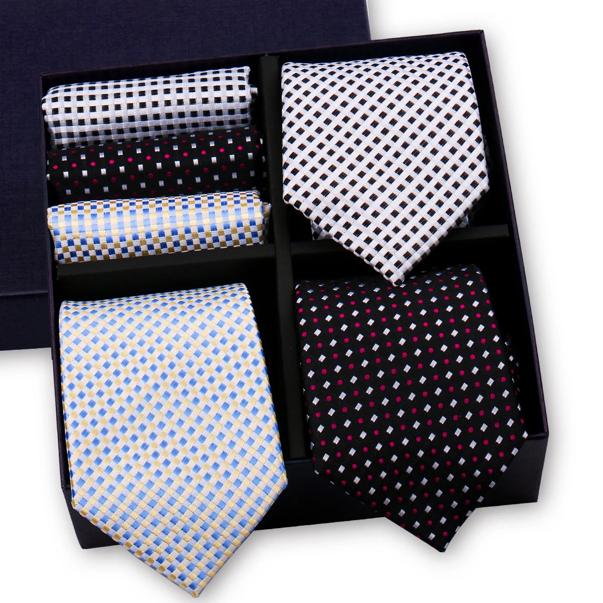 Luxury men's tie set with paisley and striped necktie, matching handkerchief in gift box, by The Clothing Company Sydney.