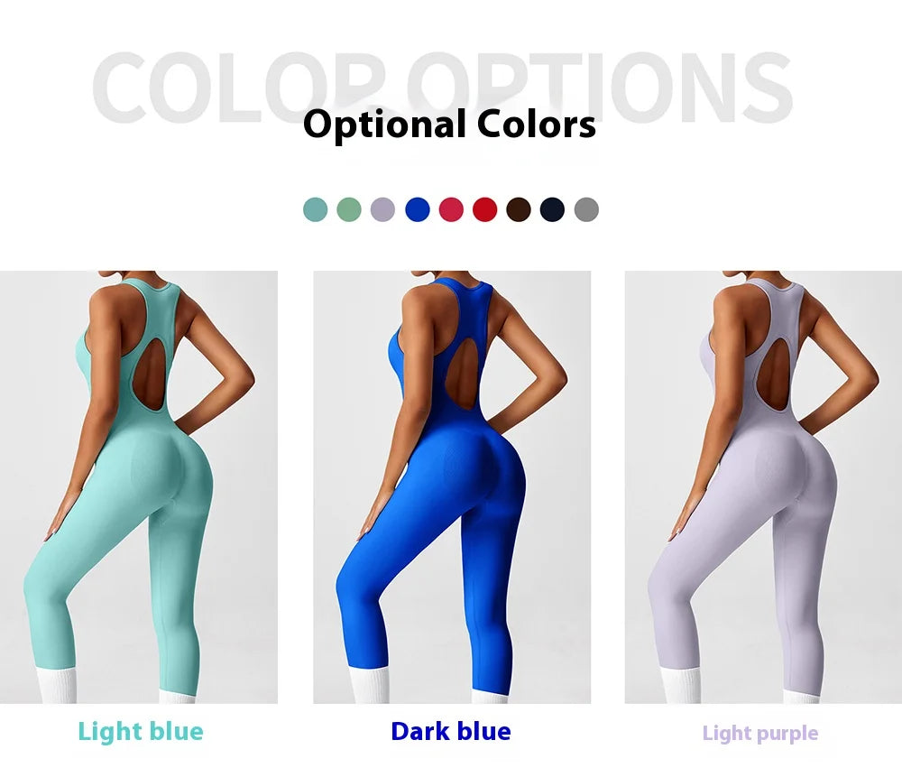 Seamless peach-colored one-piece yoga bodysuit with V-back design, fitness activewear for women, by The Clothing Company Sydney