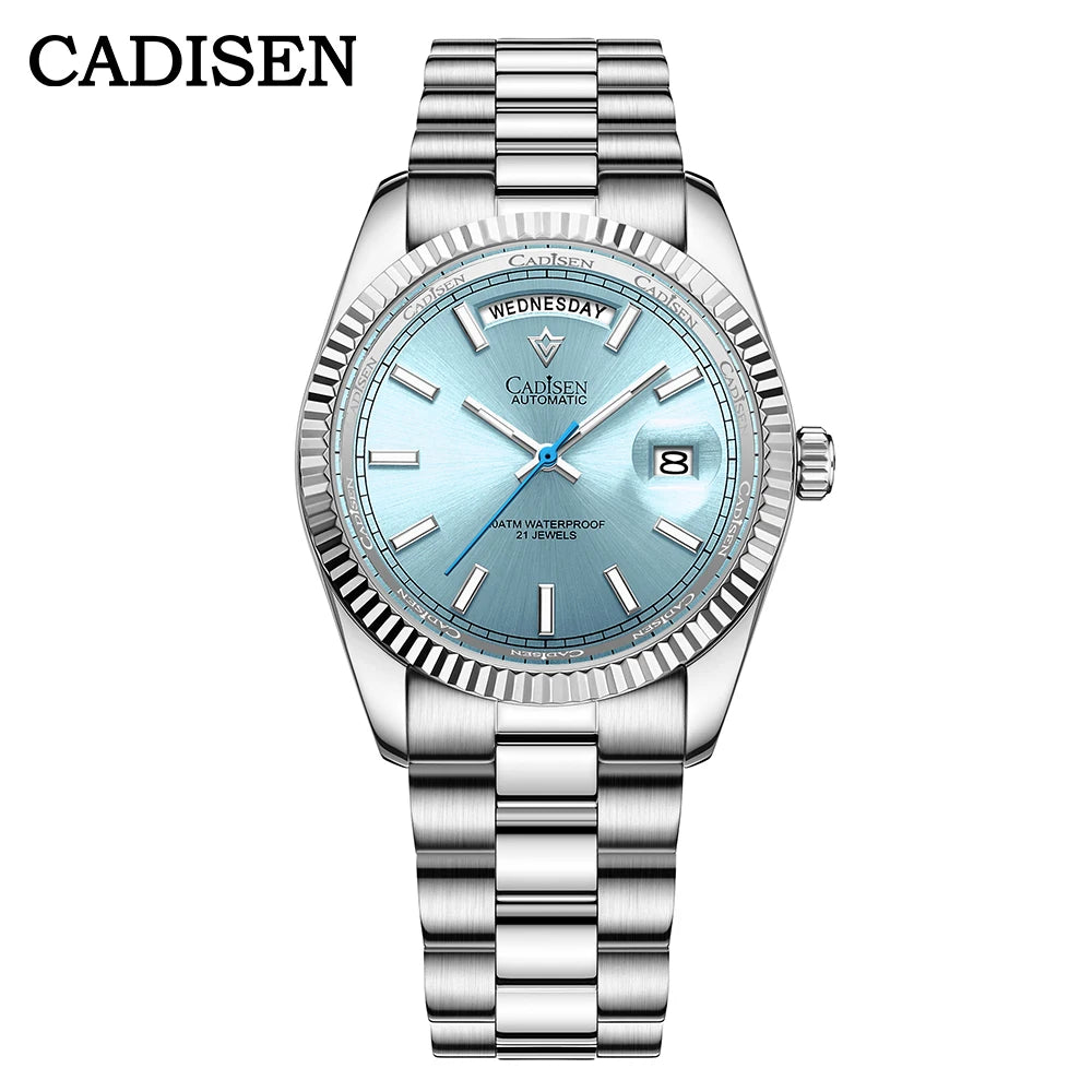 Cadisen DD40 men's luxury automatic wristwatch with sapphire glass, Miyota 8285 movement, and 10Bar water resistance.