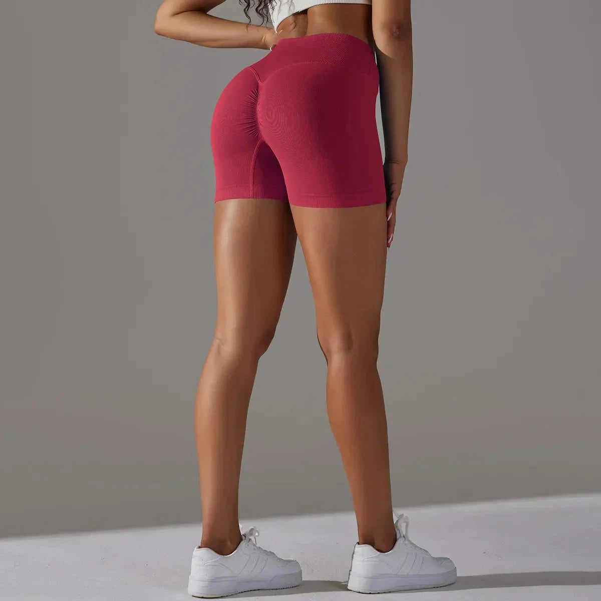 Women’s high waist fitness yoga leggings by The Clothing Company Sydney, seamless workout shorts with scrunch butt design.