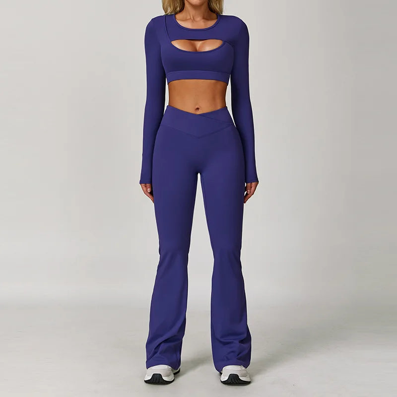 Two-piece women's fitness yoga and gym outfit by The Clothing Company Sydney, includes sports bra and matching leggings.