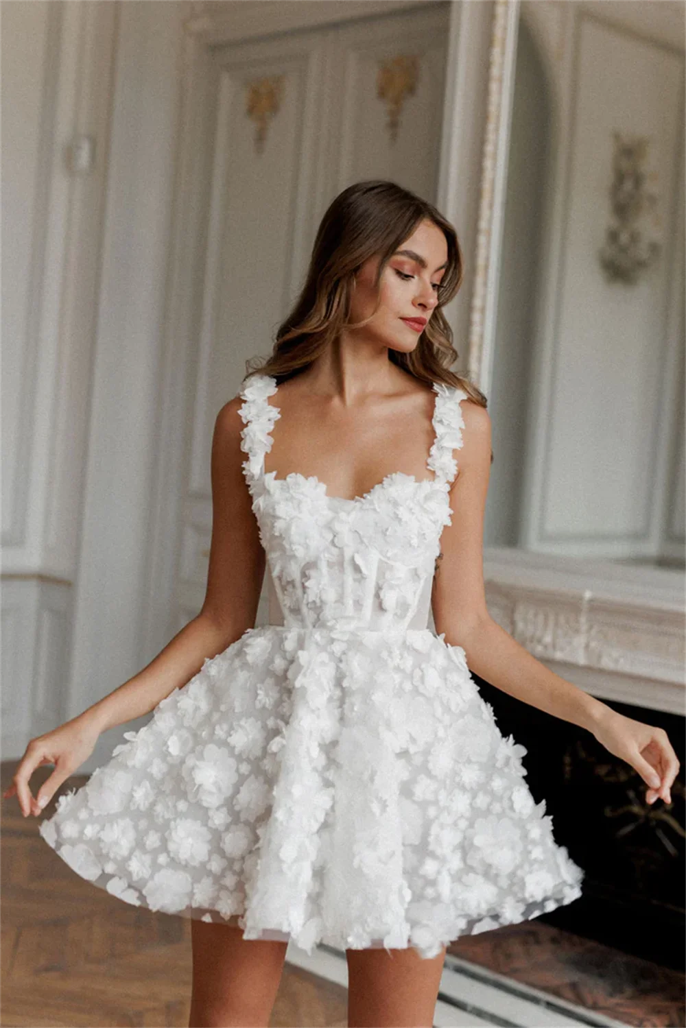 White Mini Prom Dresses Flower Lace Embroidery Evening Dress Sleeveles –  The Clothing Company Sydney
