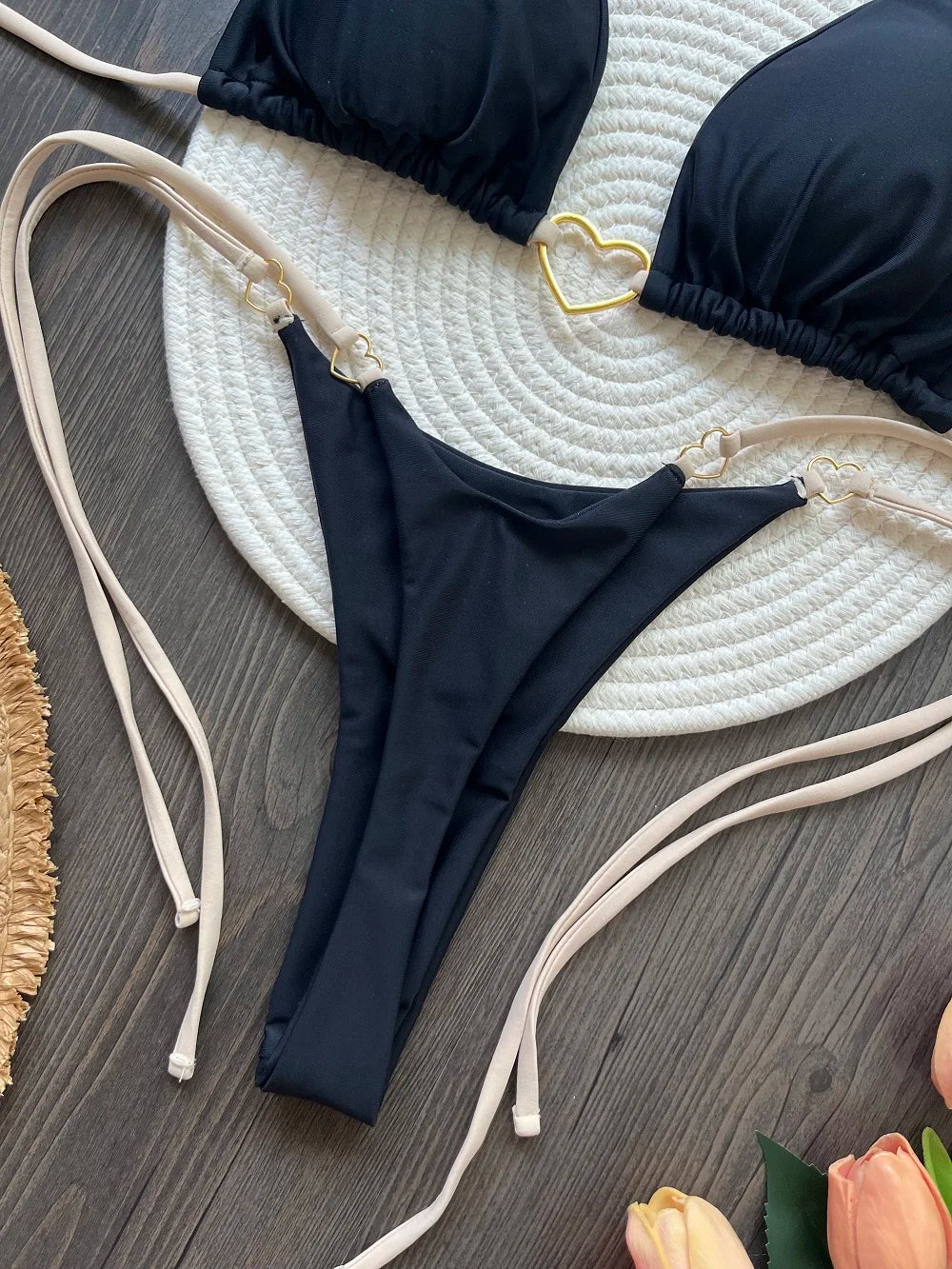 Solid color halter bikini set for women, two-piece triangle and thong swimwear by The Clothing Company Sydney