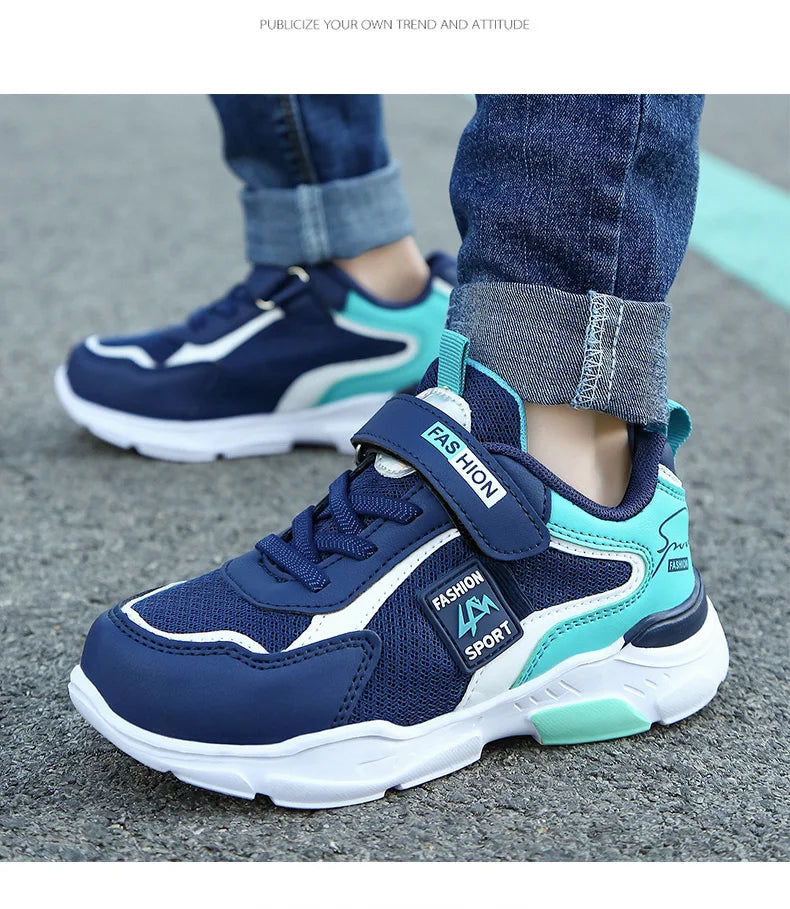 Kids’ breathable summer sneakers by The Clothing Company Sydney, mesh running shoes with hook and loop for boys and girls.