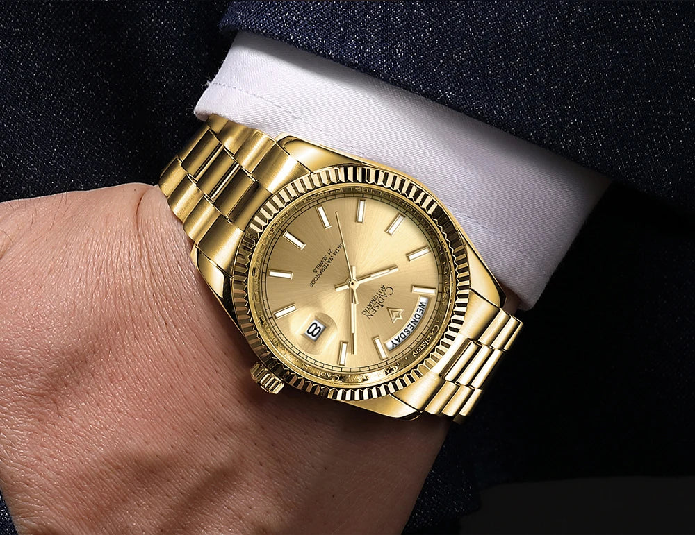 Cadisen DD40 men's luxury automatic wristwatch with AR sapphire glass, Miyota 8285 movement, black dial, and stainless steel strap