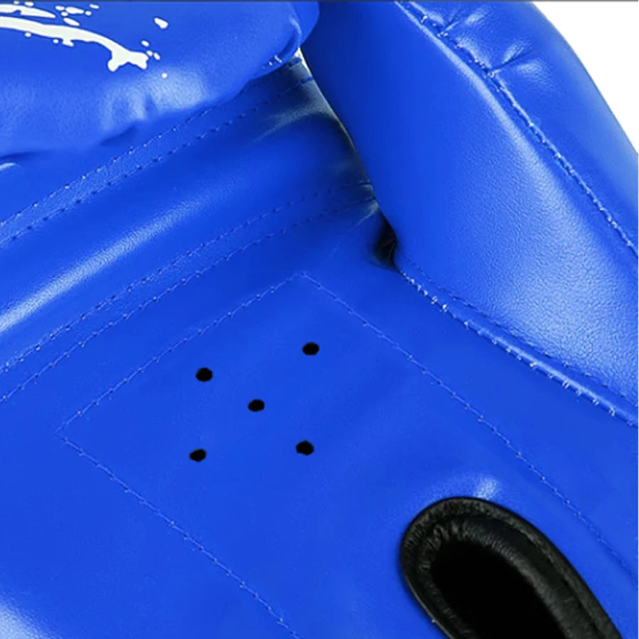 Adult and kid boxing Muay Thai gloves, adjustable training sparring mitts in black, red and blue