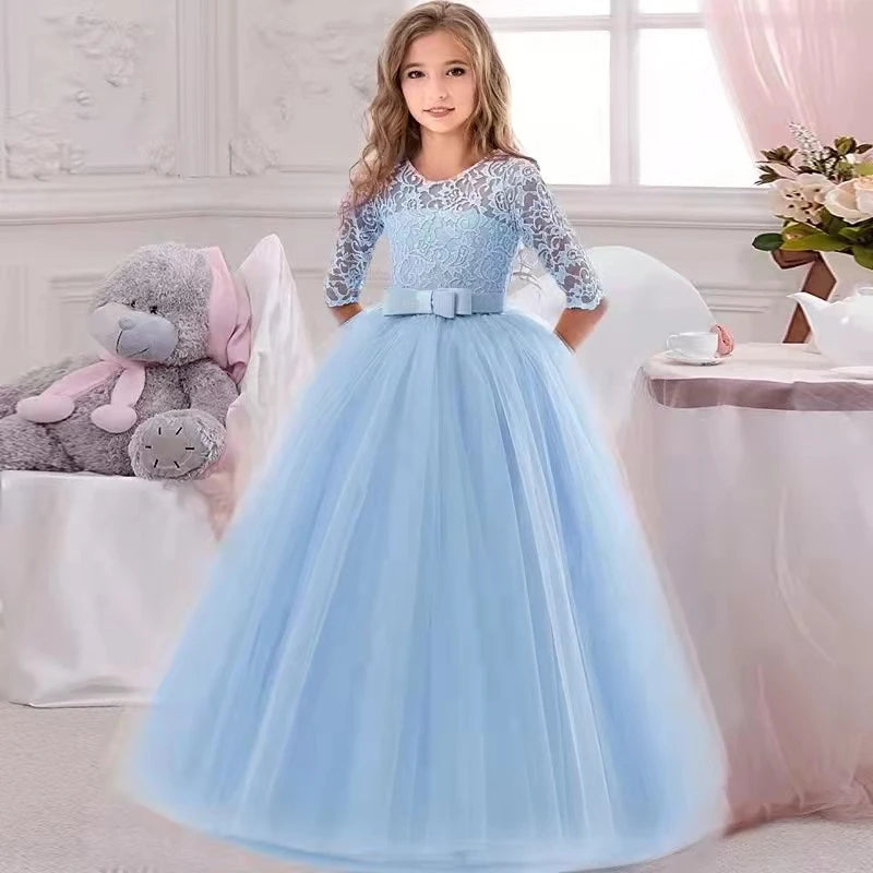 Baby girl princess party gown by The Clothing Company Sydney featuring a white wedding and birthday dress with a satin bodice and tulle skirt.