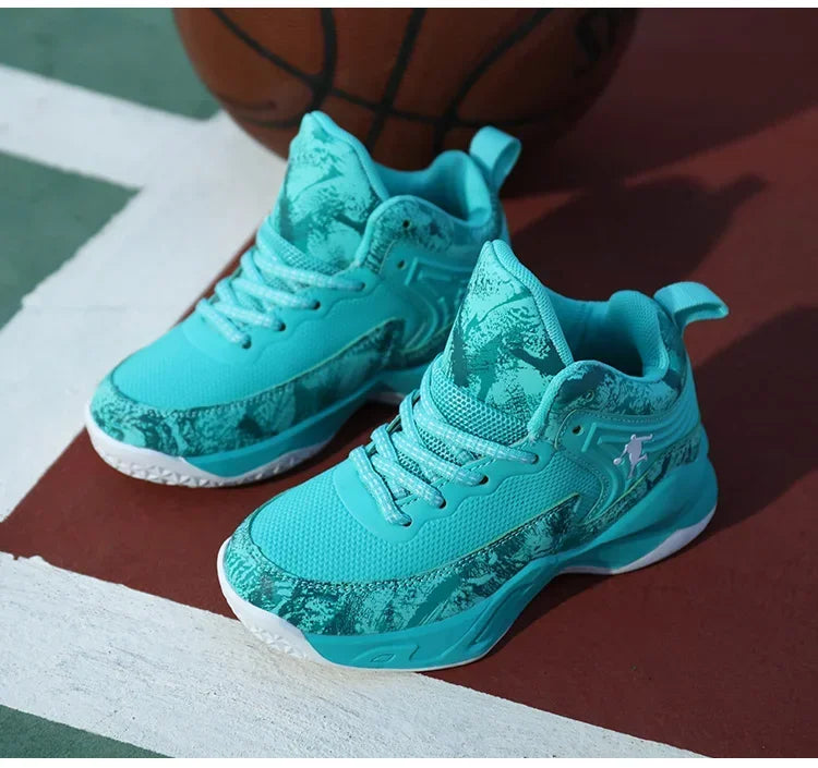 Kids basketball shoes from The Clothing Company Sydney featuring non-slip sports sneakers with vibrant design and supportive fit.