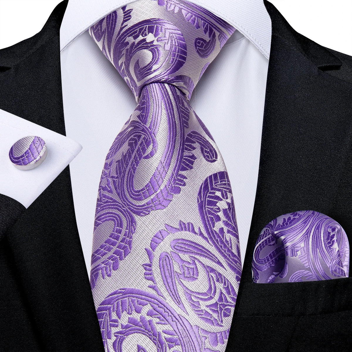 Luxury purple paisley silk tie set for men, 8cm width, stylish accessories by The Clothing Company Sydney, perfect for gift giving.